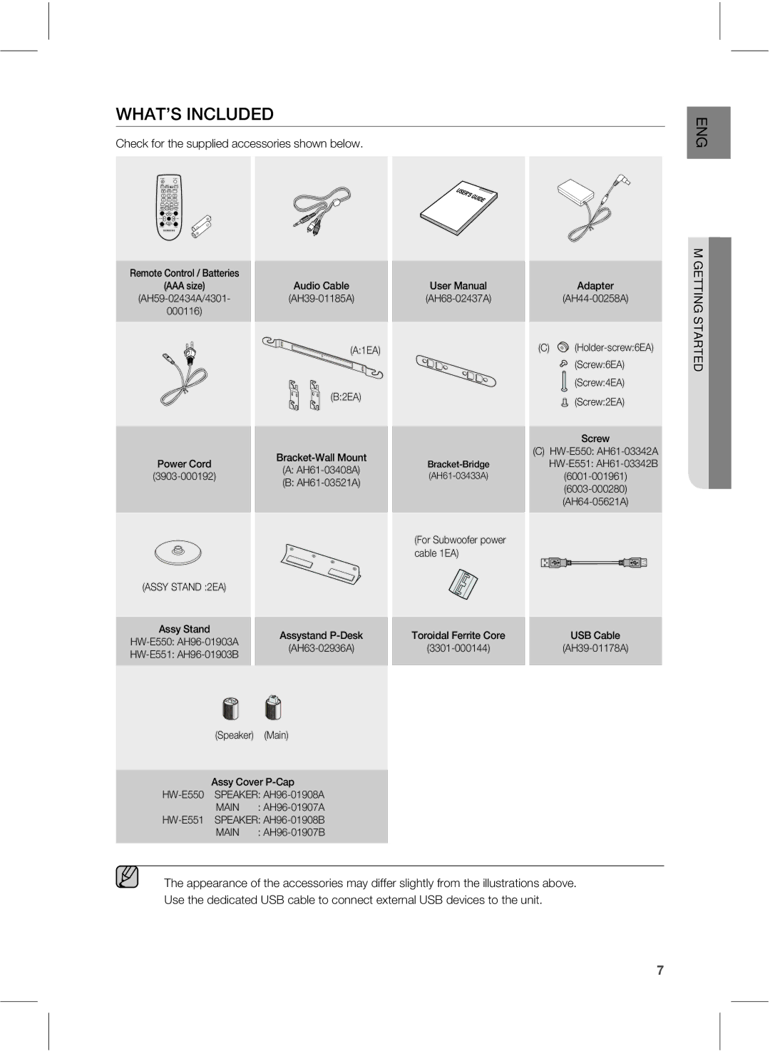 Samsung HWE550 manual 854*/$-6%&%, $IfdlGpsUifTvqqmjfeBddfttpsjftTipxoCfmpx, Getting Started 