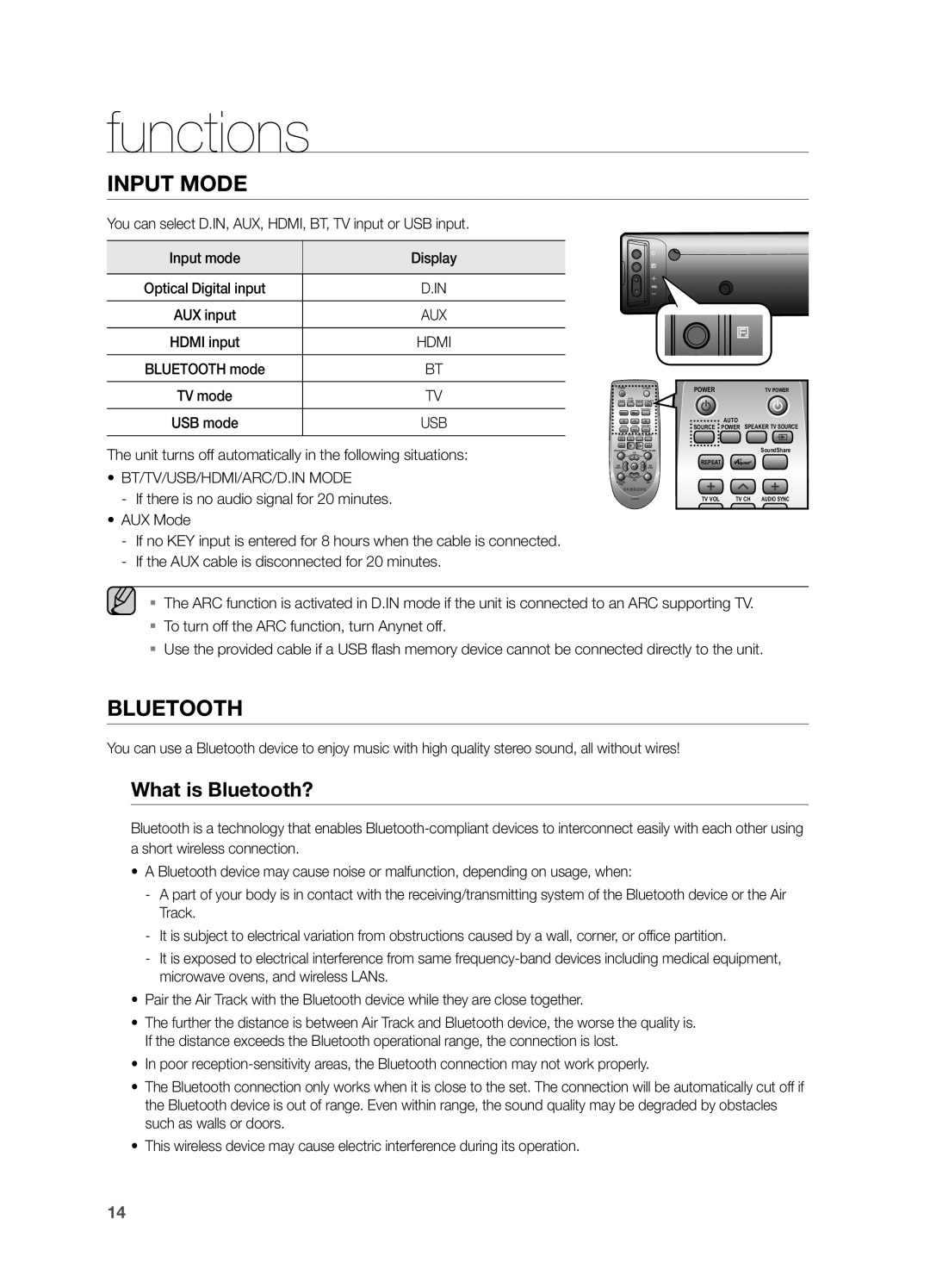 Samsung HWF450ZA user manual Functions, What is Bluetooth?, Unit turns off automatically in the following situations 