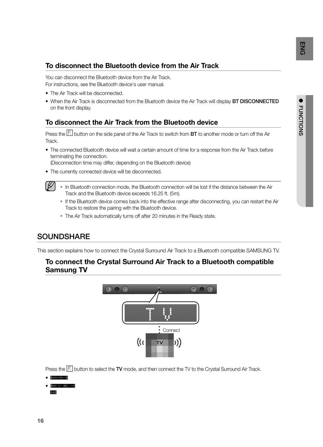 Samsung HWF450ZA user manual To disconnect the Bluetooth device from the Air Track 