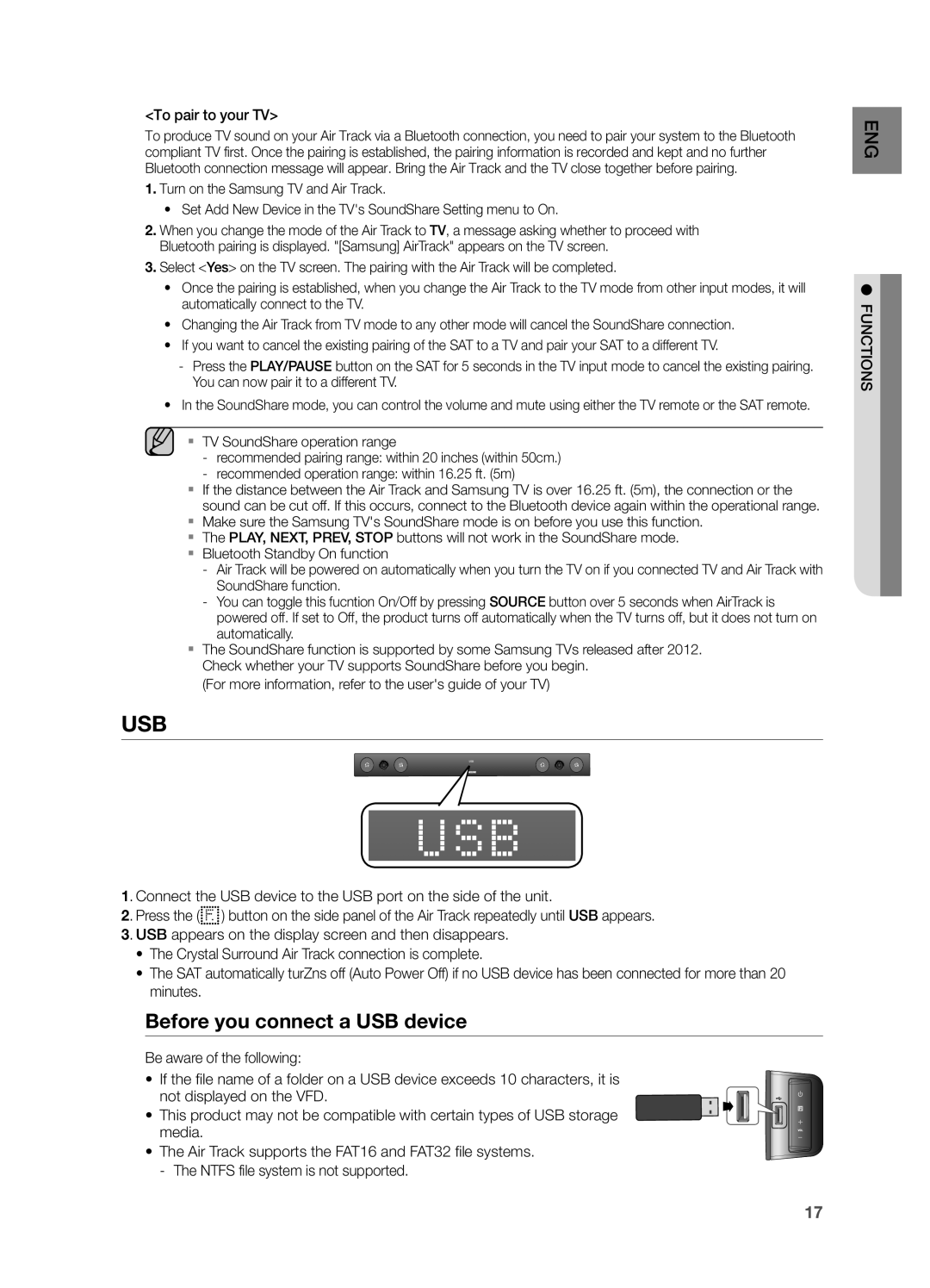 Samsung HWF450ZA user manual Before you connect a USB device, To pair to your TV 