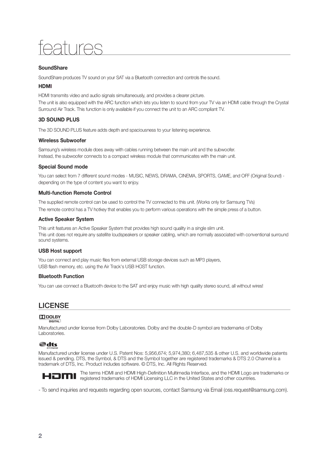 Samsung HWF450ZA user manual Features, SoundShare 