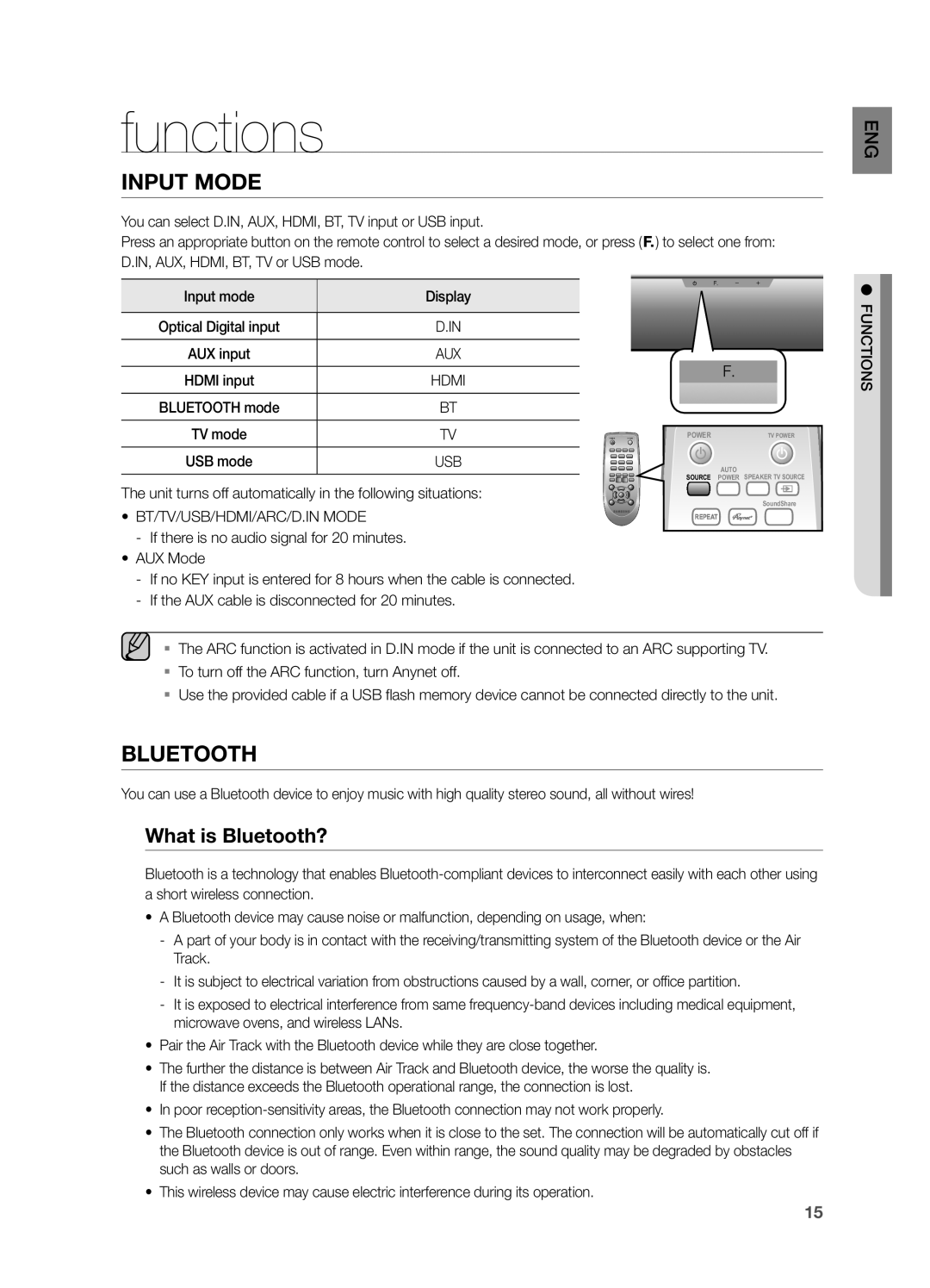 Samsung HWF550ZA, HW F551, HW F550 Functions, What is Bluetooth?, Unit turns off automatically in the following situations 