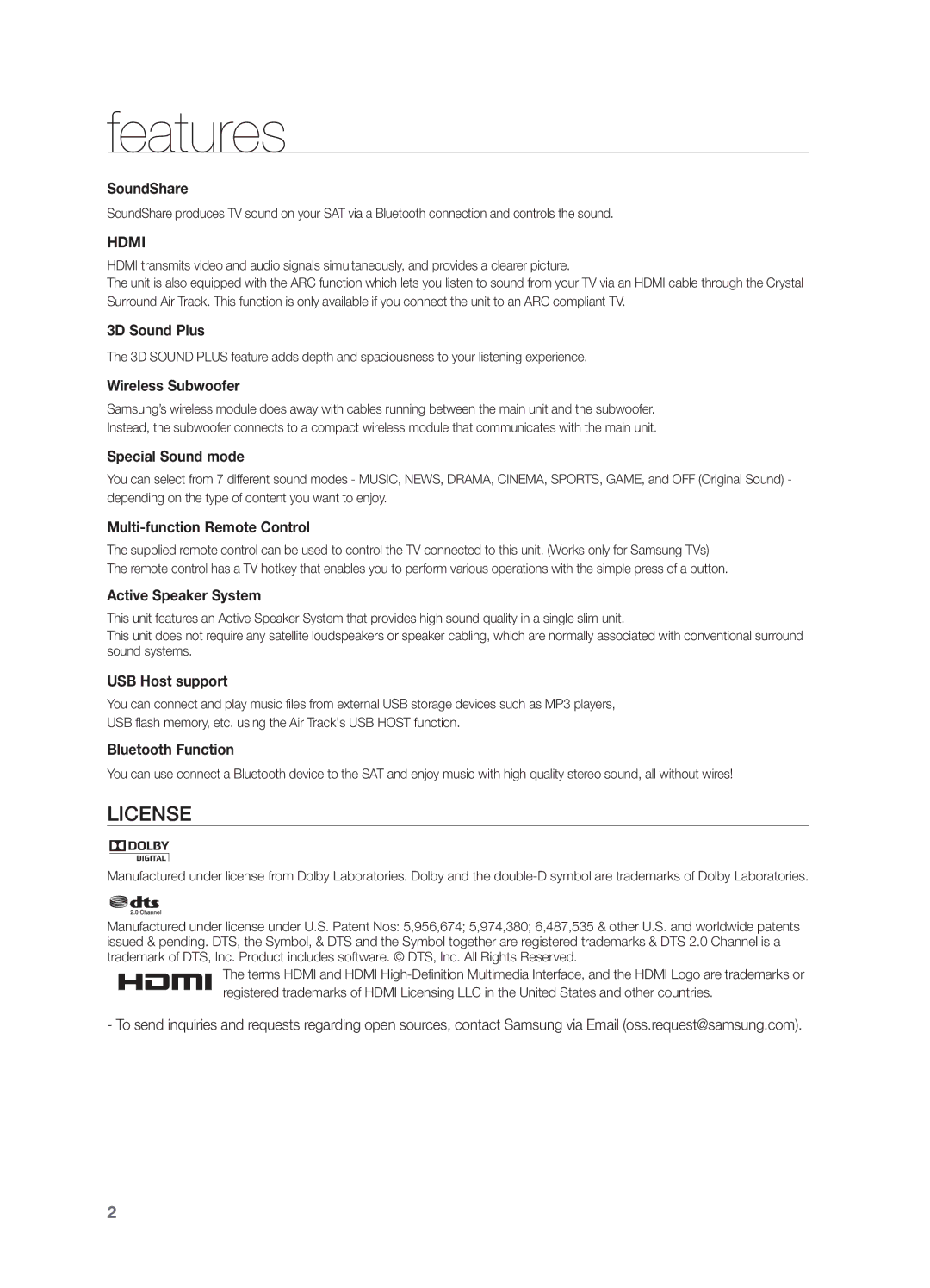 Samsung HW F550, HWF550ZA, HW F551 user manual Features, SoundShare 