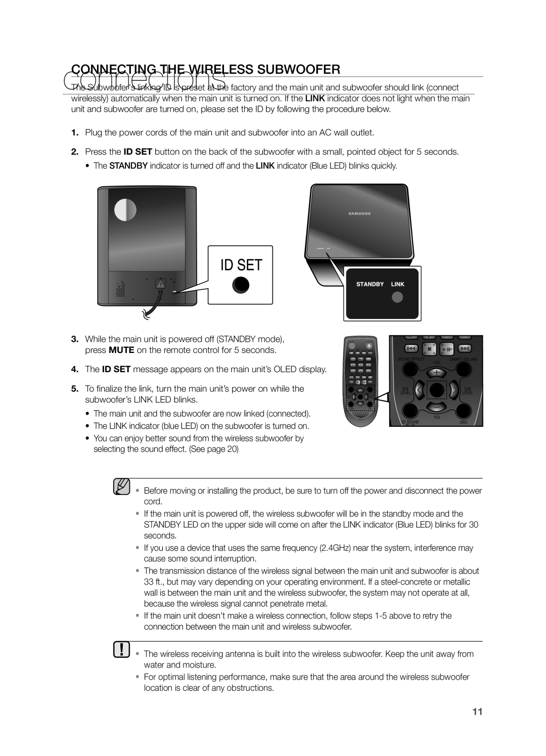 Samsung HW F750, HWF750ZA user manual Connecting the WIrElESS SUBWOOFEr 