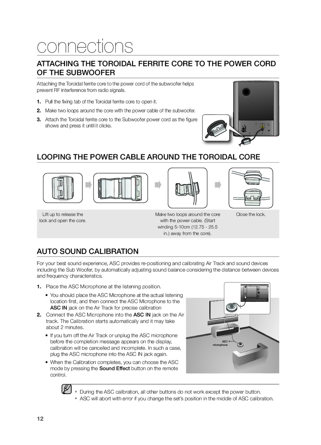 Samsung HWF750ZA, HW F750 user manual Auto Sound Calibration, Calibration will be cancelled and incomplete. In such a case 