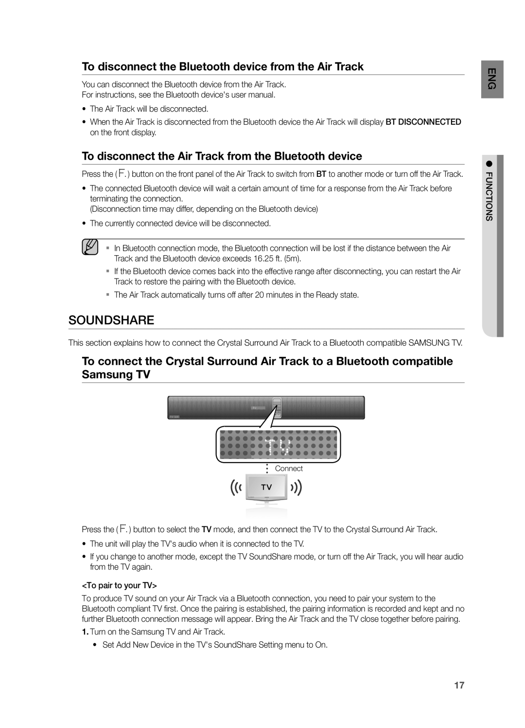 Samsung HW F750, HWF750ZA user manual To disconnect the Bluetooth device from the Air Track 