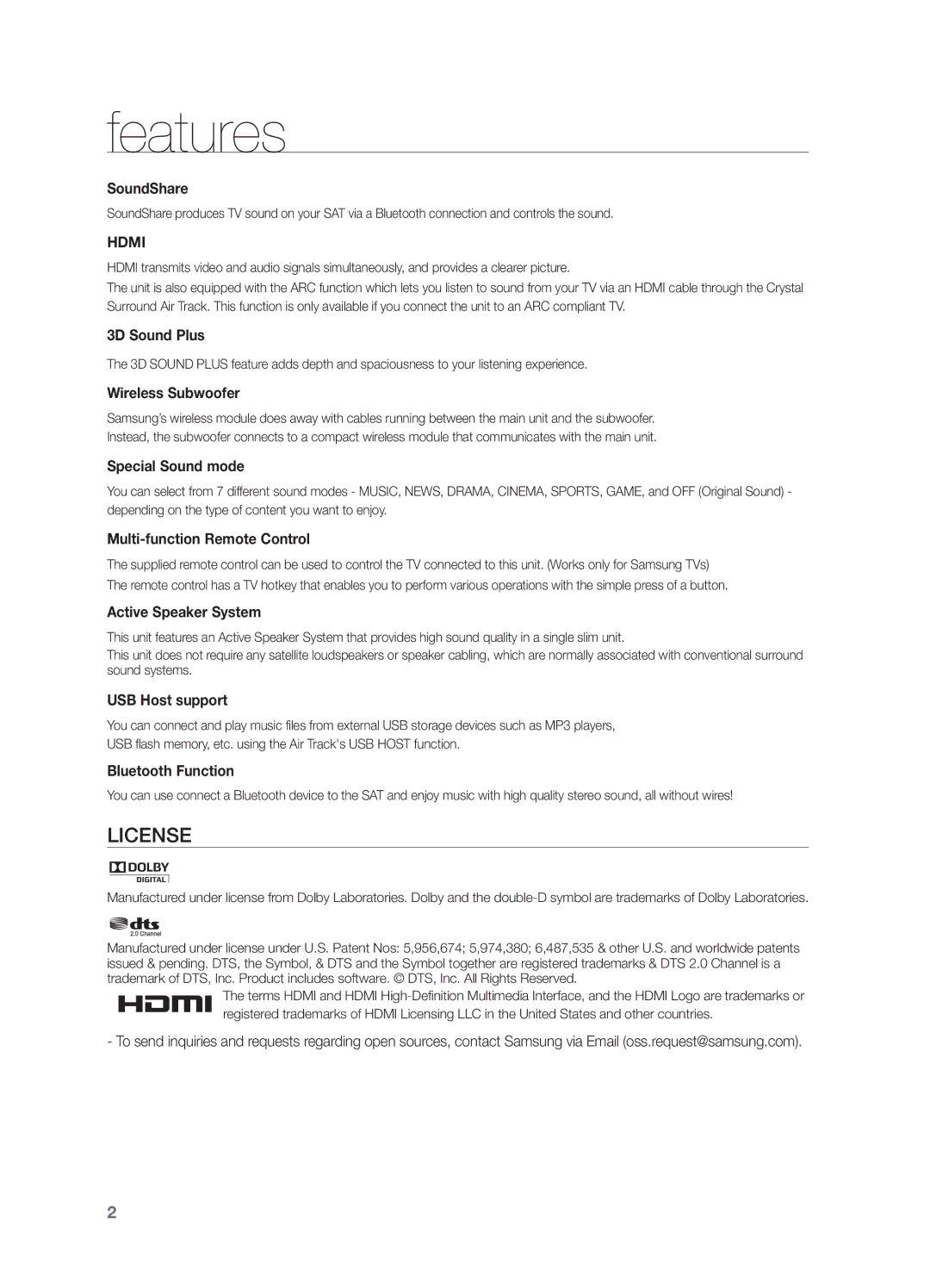 Samsung HWF750ZA, HW F750 user manual Features, Hdmi 