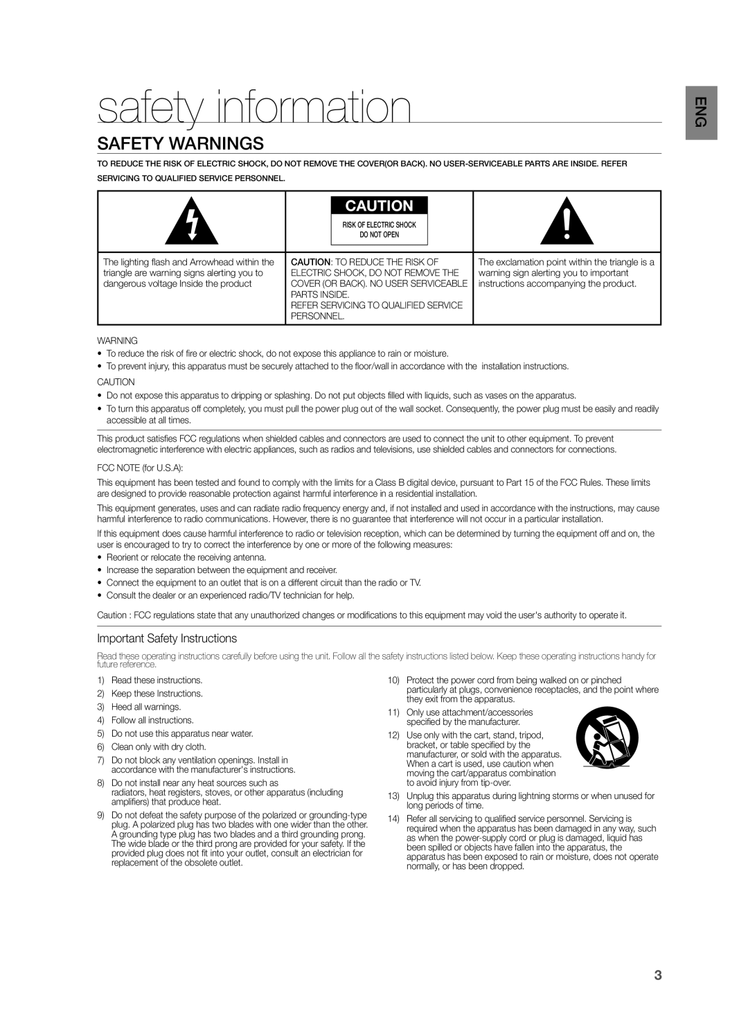 Samsung HW F750, HWF750ZA user manual Safety information, Safety Warnings, Important Safety Instructions 