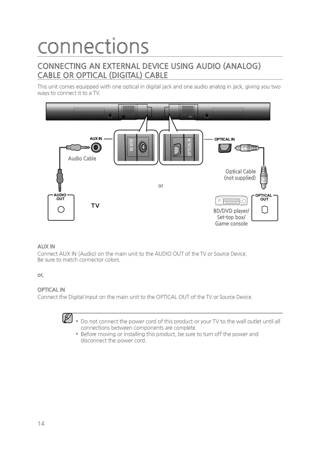 Samsung HW-H550/ZA, HWH550, HWH551, HW-H551/ZA user manual Audio Cable 