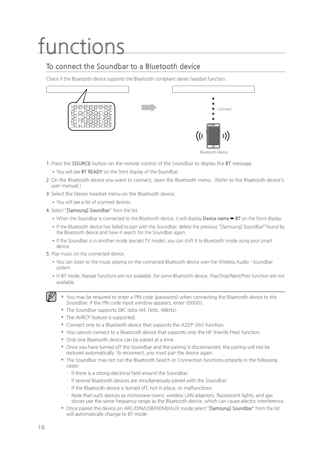 Samsung HWH550, HWH551, HW-H550/ZA, HW-H551/ZA user manual To connect the Soundbar to a Bluetooth device 