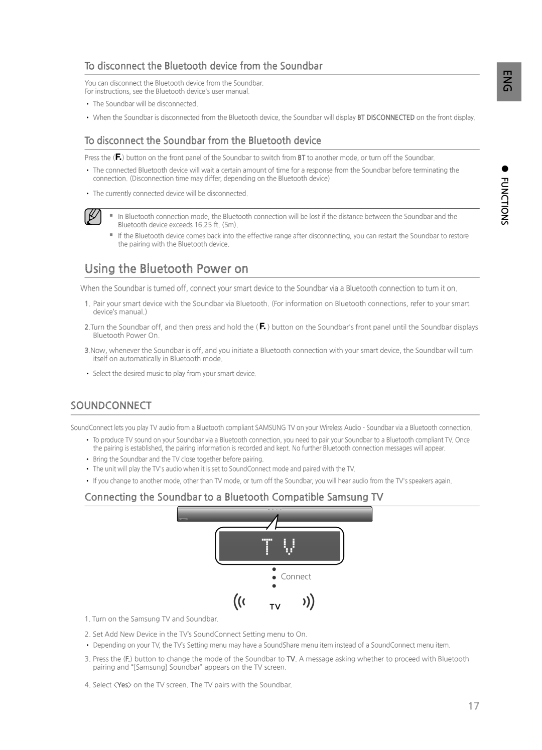 Samsung HWH551, HWH550, HW-H550/ZA Using the Bluetooth Power on, To disconnect the Bluetooth device from the Soundbar 