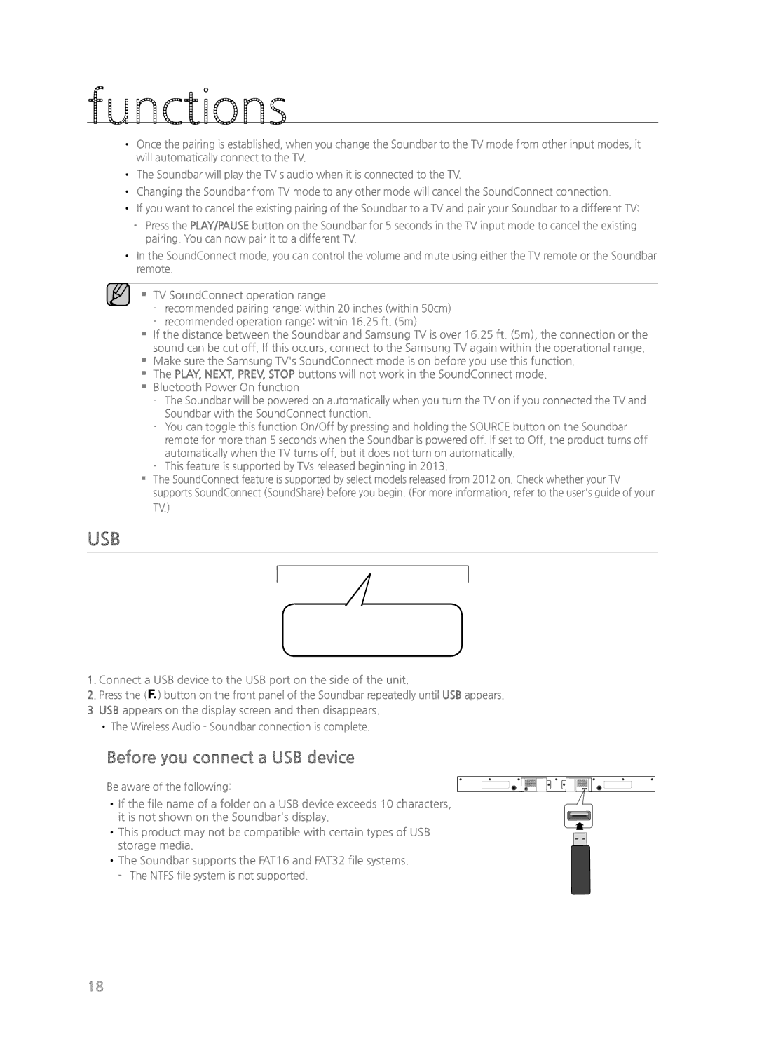 Samsung HW-H550/ZA, HWH550, HWH551, HW-H551/ZA user manual Usb, Before you connect a USB device 