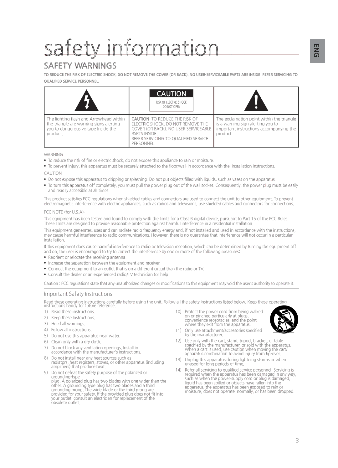 Samsung HW-H551/ZA, HWH550, HWH551, HW-H550/ZA user manual Safety information, Safety Warnings 