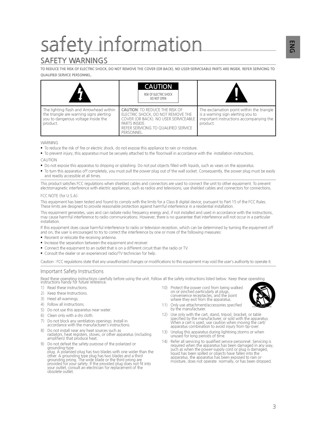 Samsung HW-H551/ZA, HWH550, HWH551, HW-H550/ZA user manual safety information, Safety Warnings 
