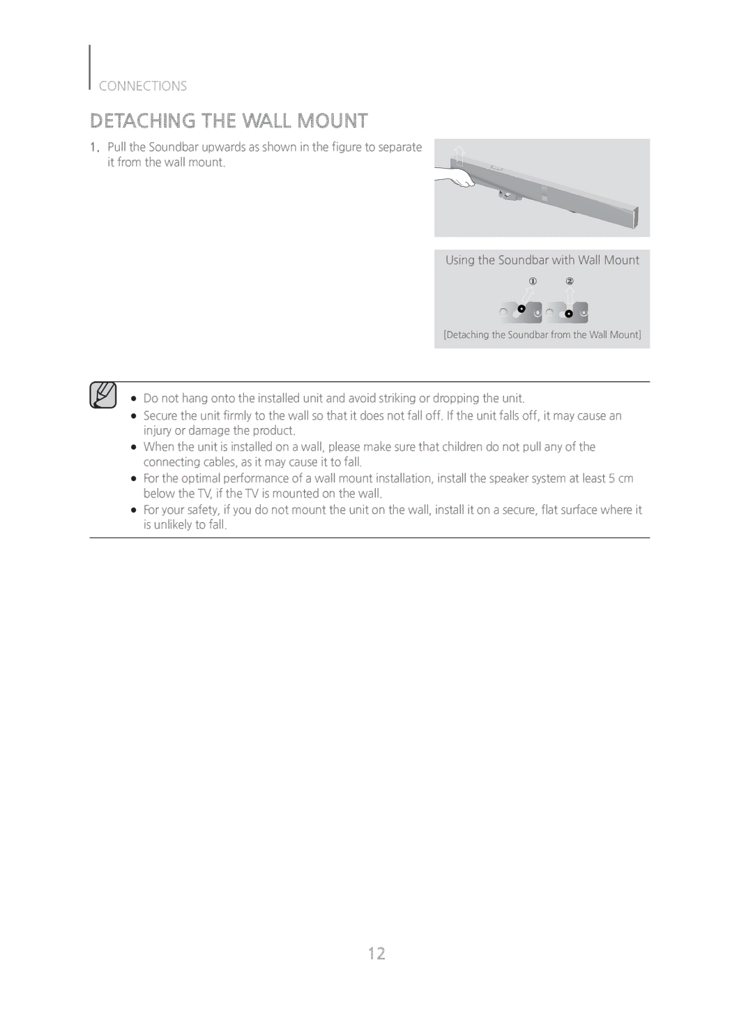 Samsung HWH750 manual Detaching the Wall Mount 