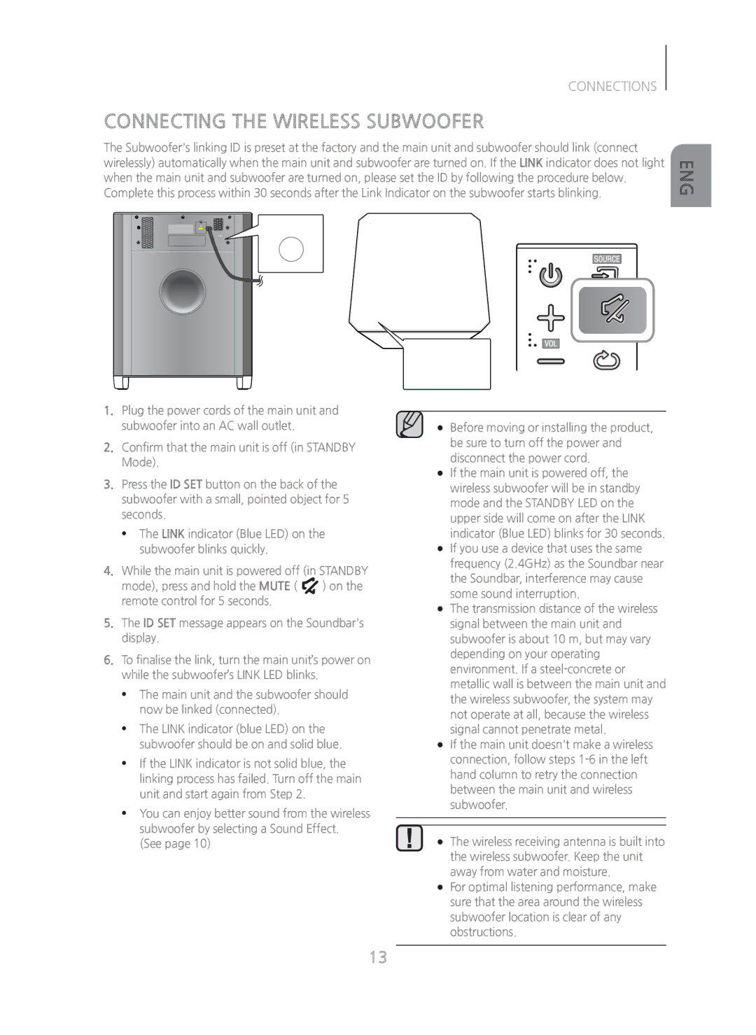 Samsung HWH750 manual Connecting the Wireless Subwoofer 