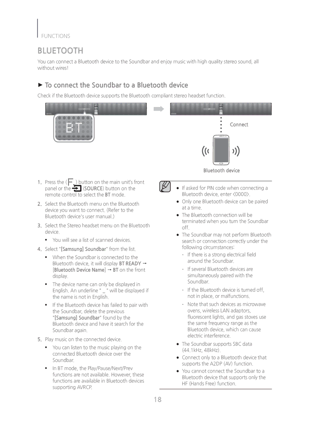 Samsung HWH750 manual + To connect the Soundbar to a Bluetooth device, Connect Bluetooth device 