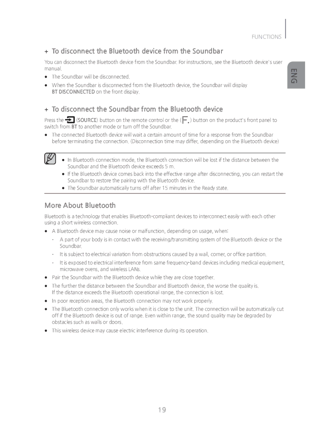 Samsung HWH750 manual + To disconnect the Bluetooth device from the Soundbar, More About Bluetooth 