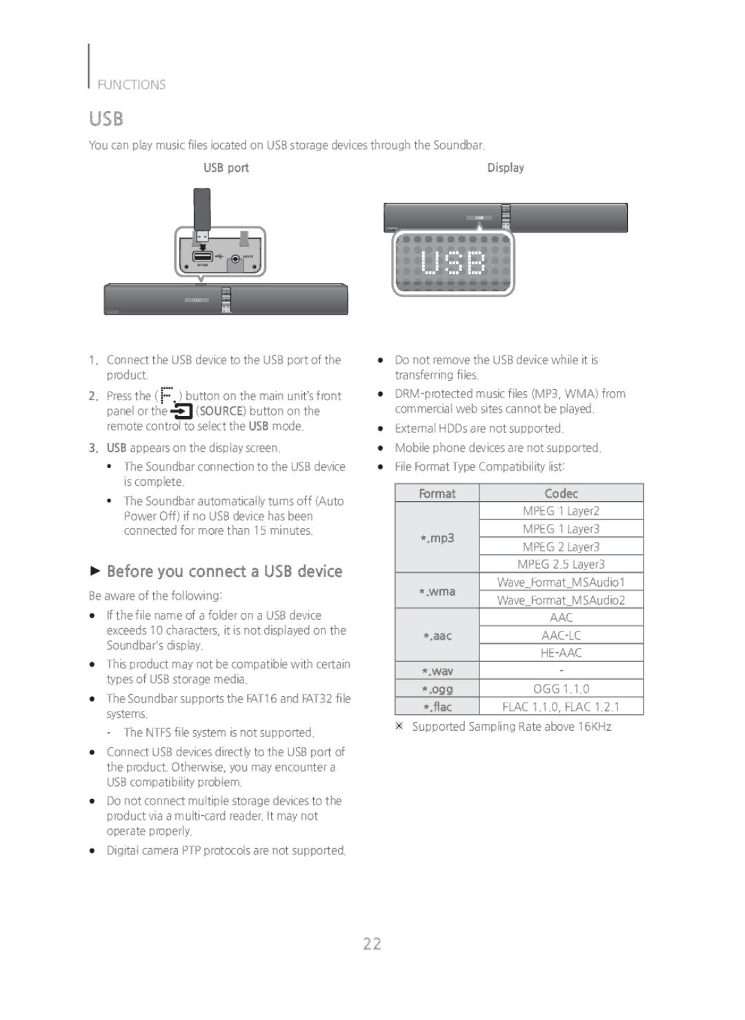 Samsung HWH750 manual Usb, + Before you connect a USB device 