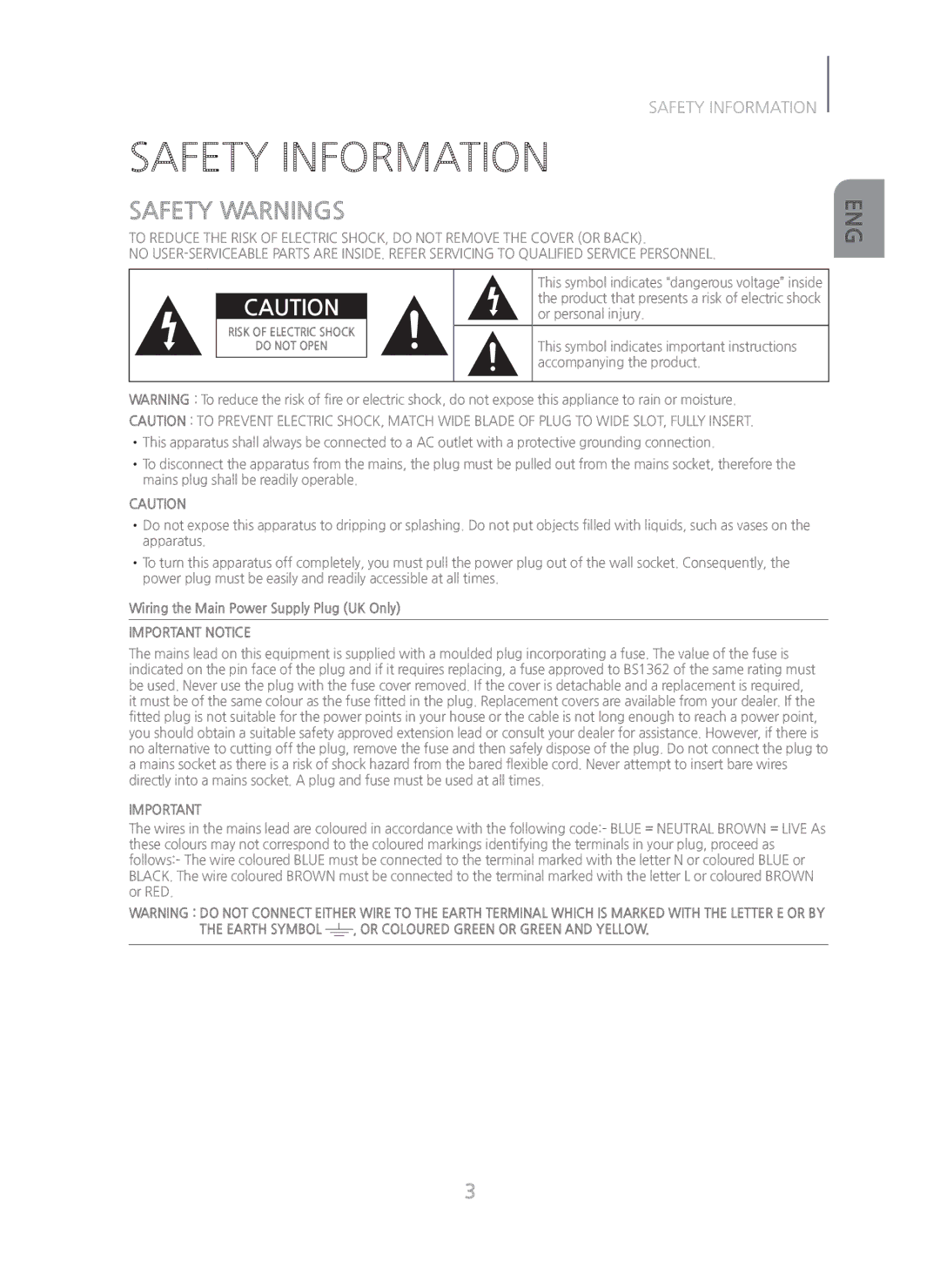 Samsung HWH750 manual Safety Information, Safety Warnings 