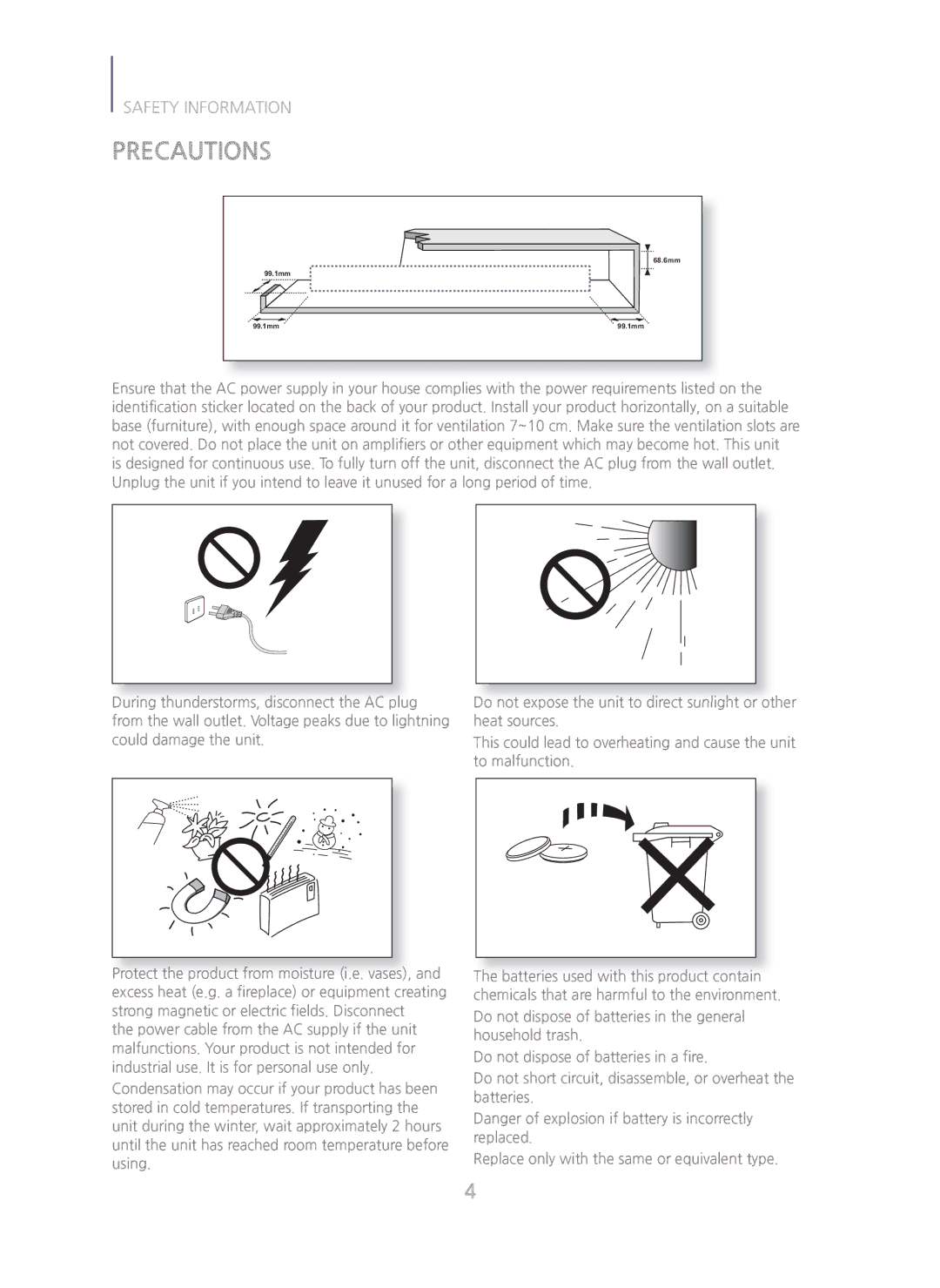 Samsung HWH750 manual Precautions 