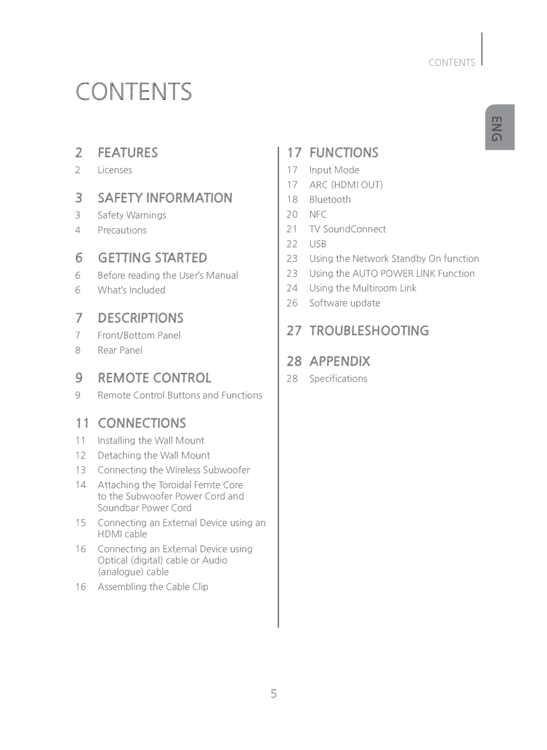 Samsung HWH750 manual Contents 