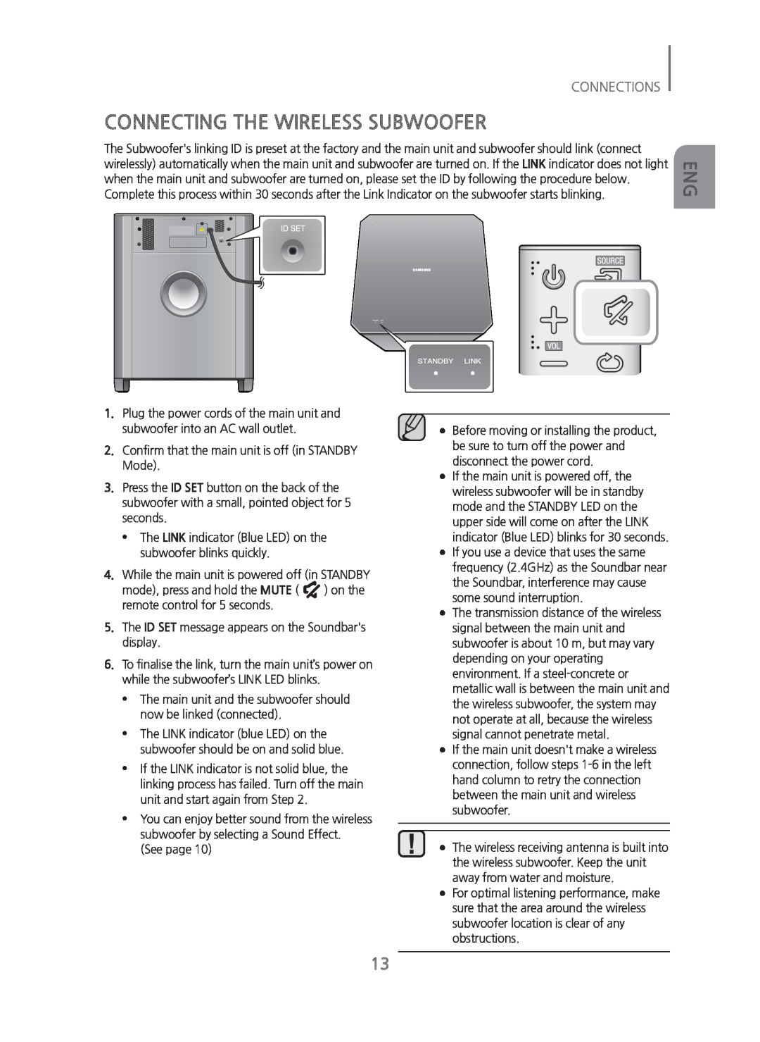 Samsung HWH750 manual Connecting The Wireless Subwoofer, Connections 