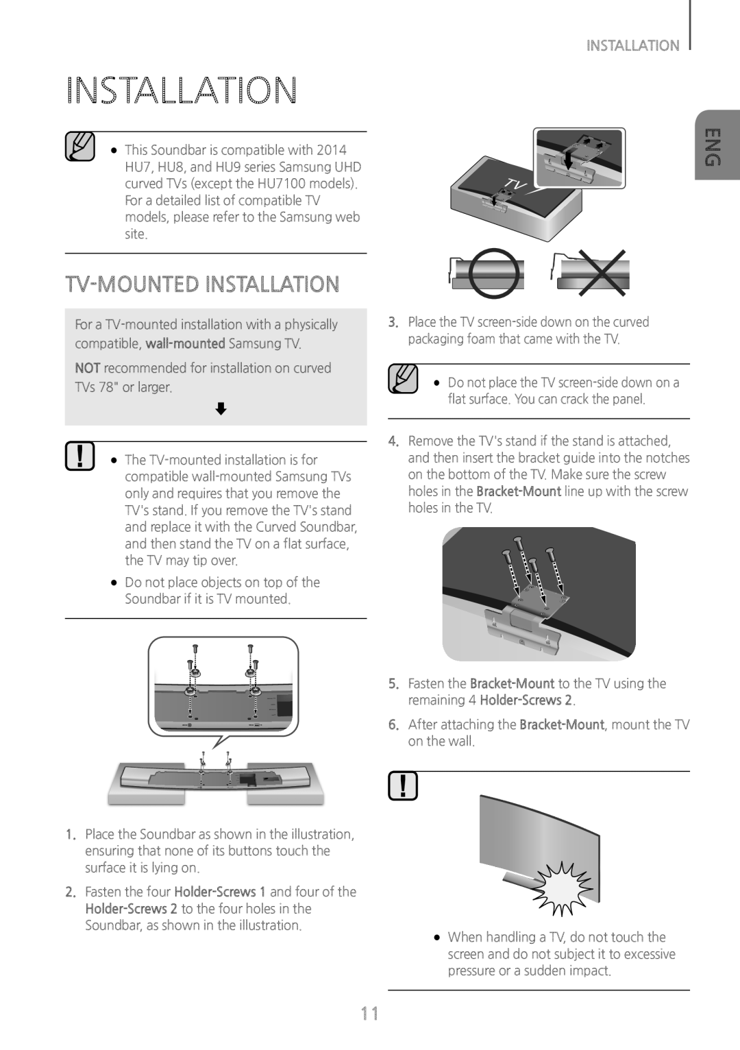 Samsung HWH7500 user manual TV-mounted Installation 