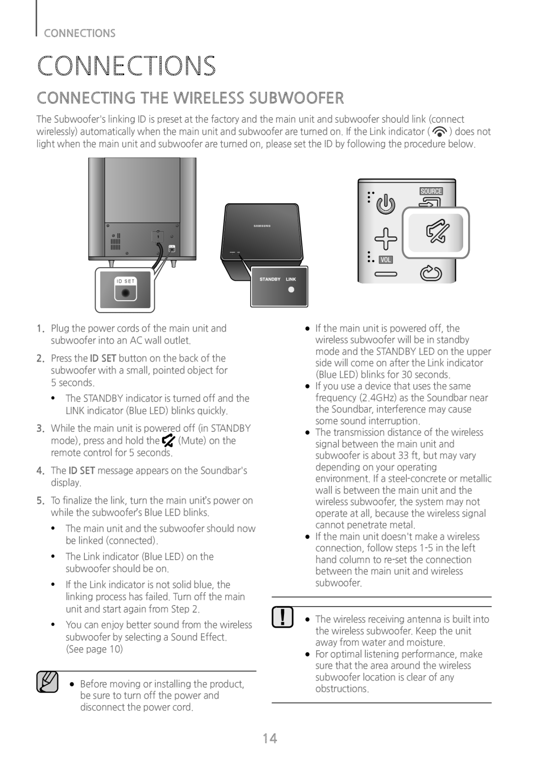 Samsung HWH7500 user manual Connections, Connecting the Wireless Subwoofer 