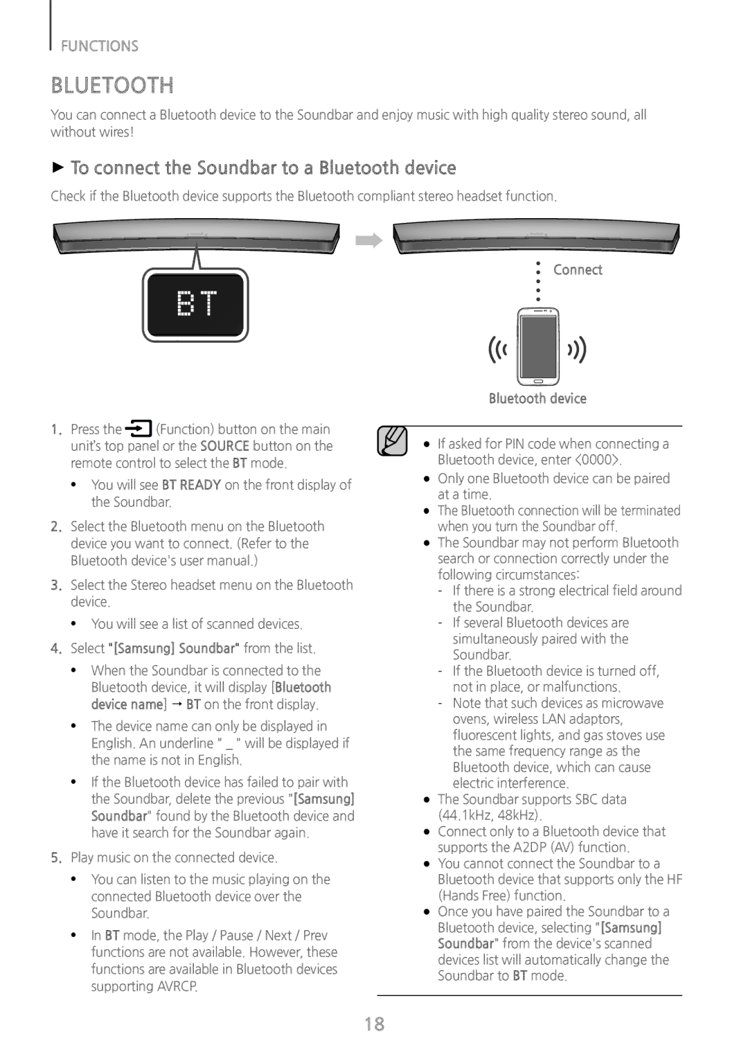 Samsung HWH7500 user manual ++To connect the Soundbar to a Bluetooth device, Connect Bluetooth device 