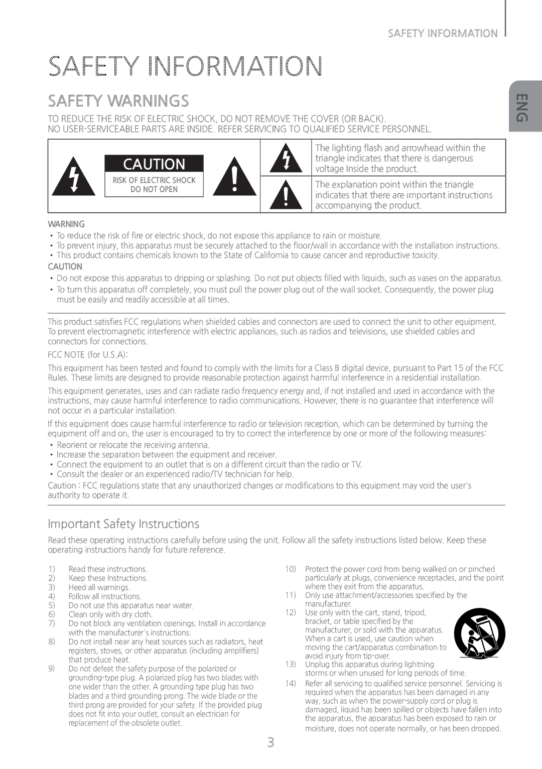 Samsung HWH7500 user manual Safety Information, Safety Warnings 