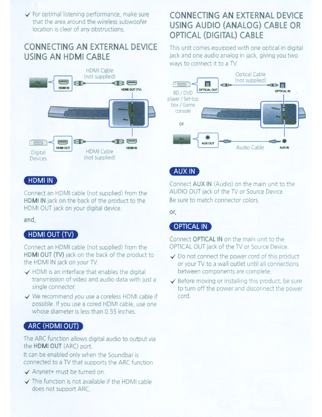 Samsung HWH7500 user manual Connecting AN External Device Using AN Hdmi Cable, JOt--------El c-J 