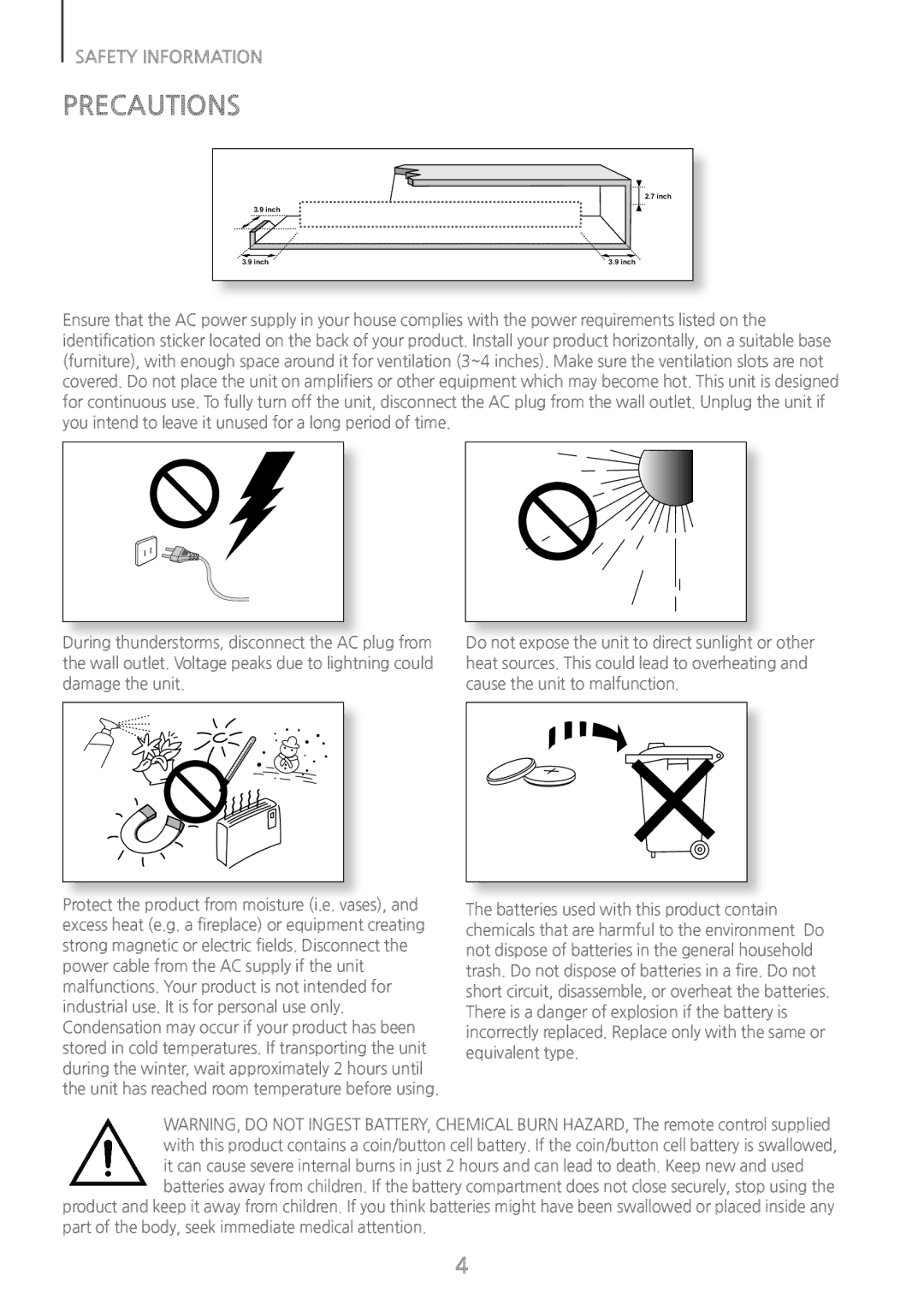 Samsung HWH7500 user manual Precautions 