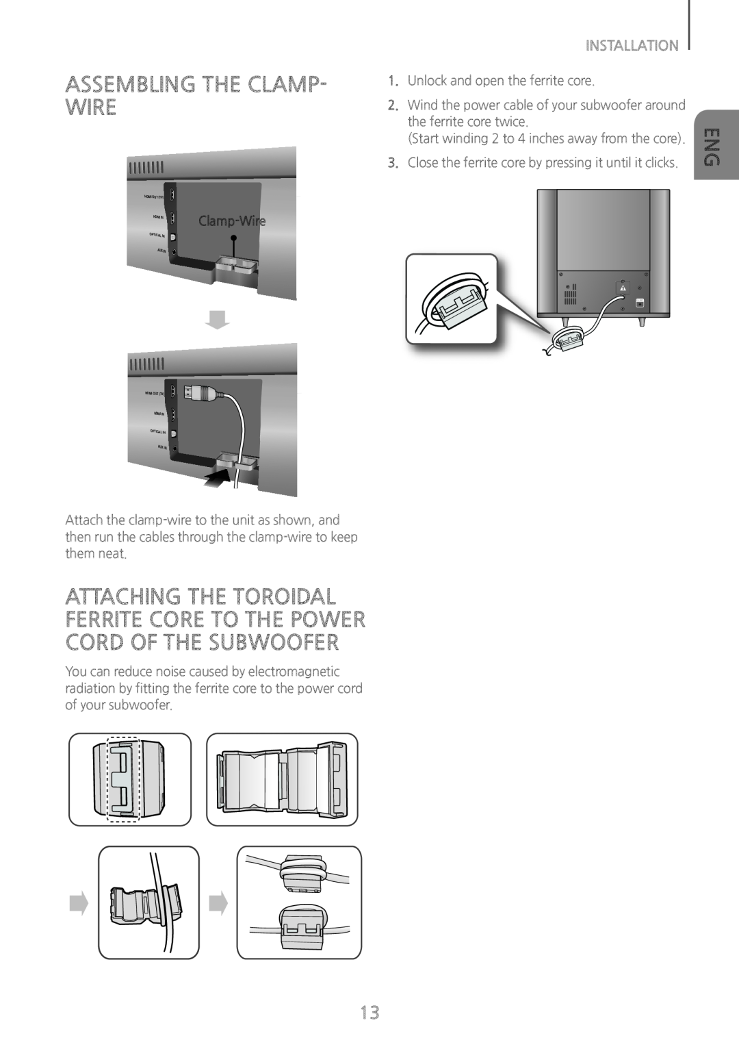 Samsung HWH7500 user manual Assembling the Clamp- wire, Installation 