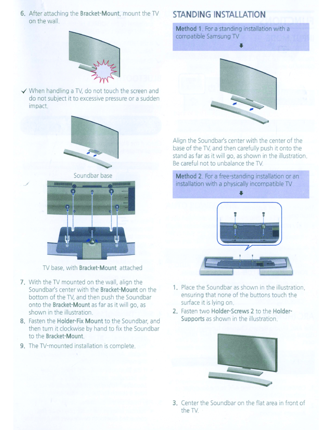 Samsung HWH7500 user manual Standing Installation 