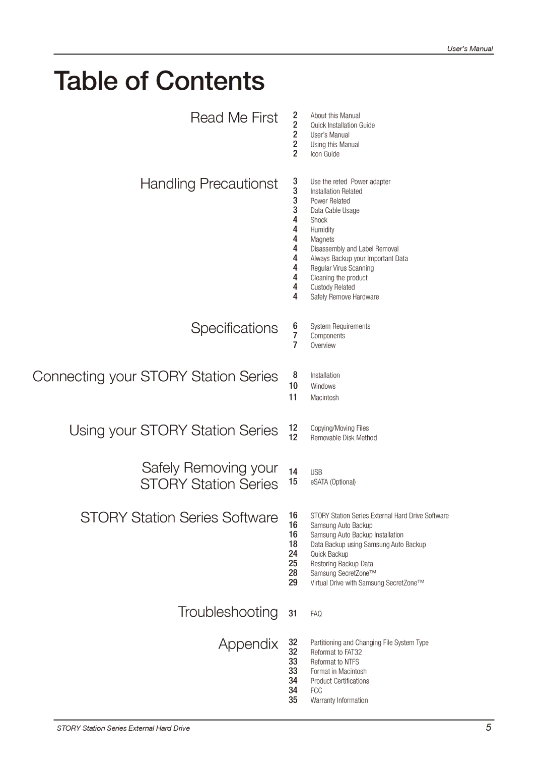 Samsung HX-DE020EB, HX-DU010EB, HX-DT015EB, HX-DU015EB, HX-DU020EB, HX-DE010EB, HX-DT020EB, HX-DE015EB Table of Contents 