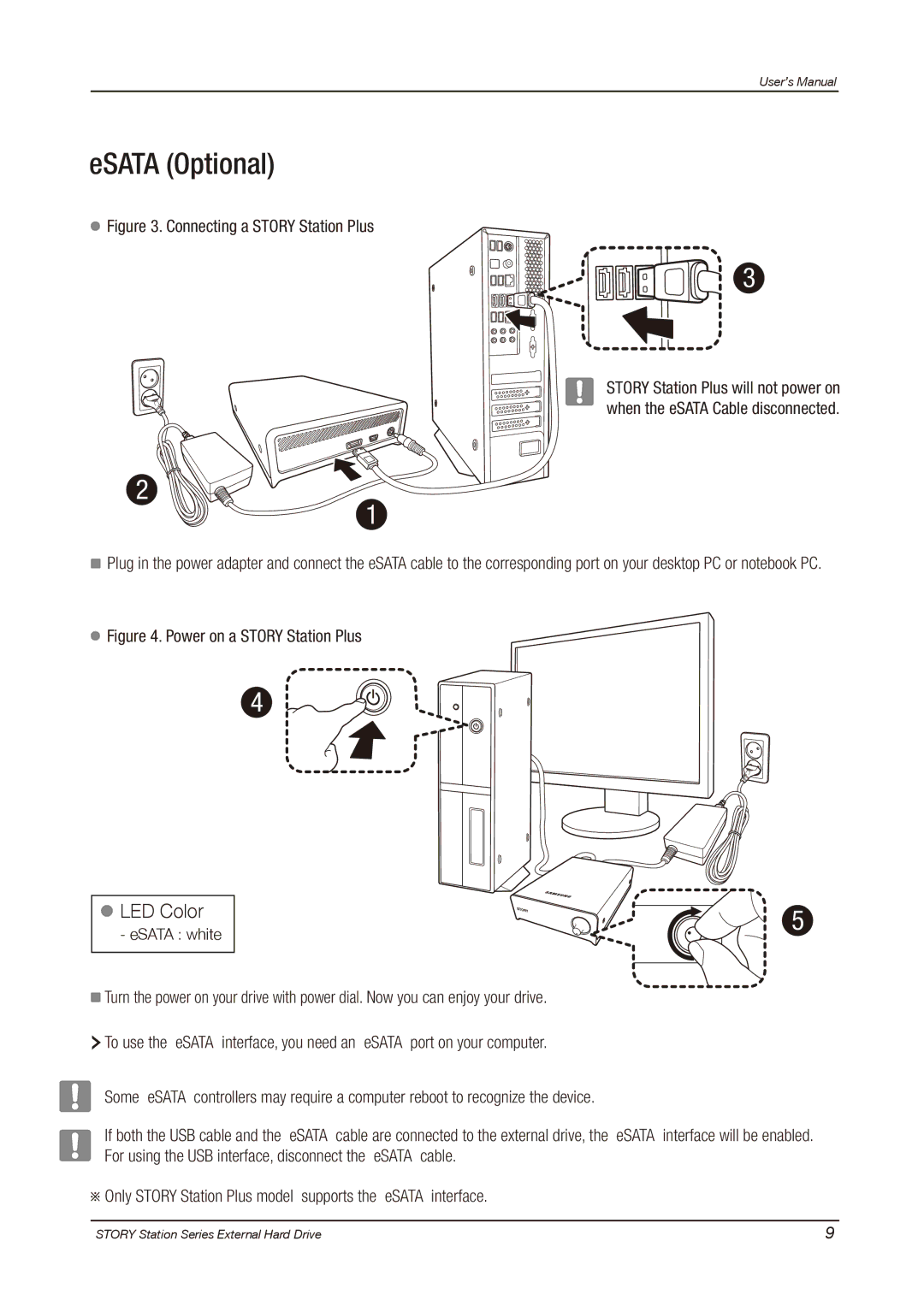 Samsung HX-DU010EB, HX-DT015EB, HX-DU015EB, HX-DU020EB, HX-DE010EB, HX-DE020EB ESATA Optional, Connecting a Story Station Plus 