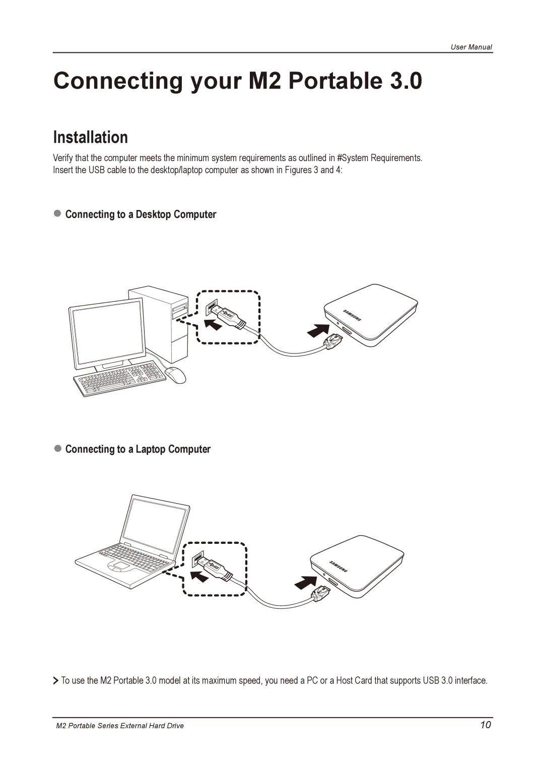 Samsung HX-M500UAY, HX-M500UAE, HX-M500UAB, HX-M640UAE, HX-M250UAB, HX-M640UAY, HX-M640UAA Connecting your M2 Portable 