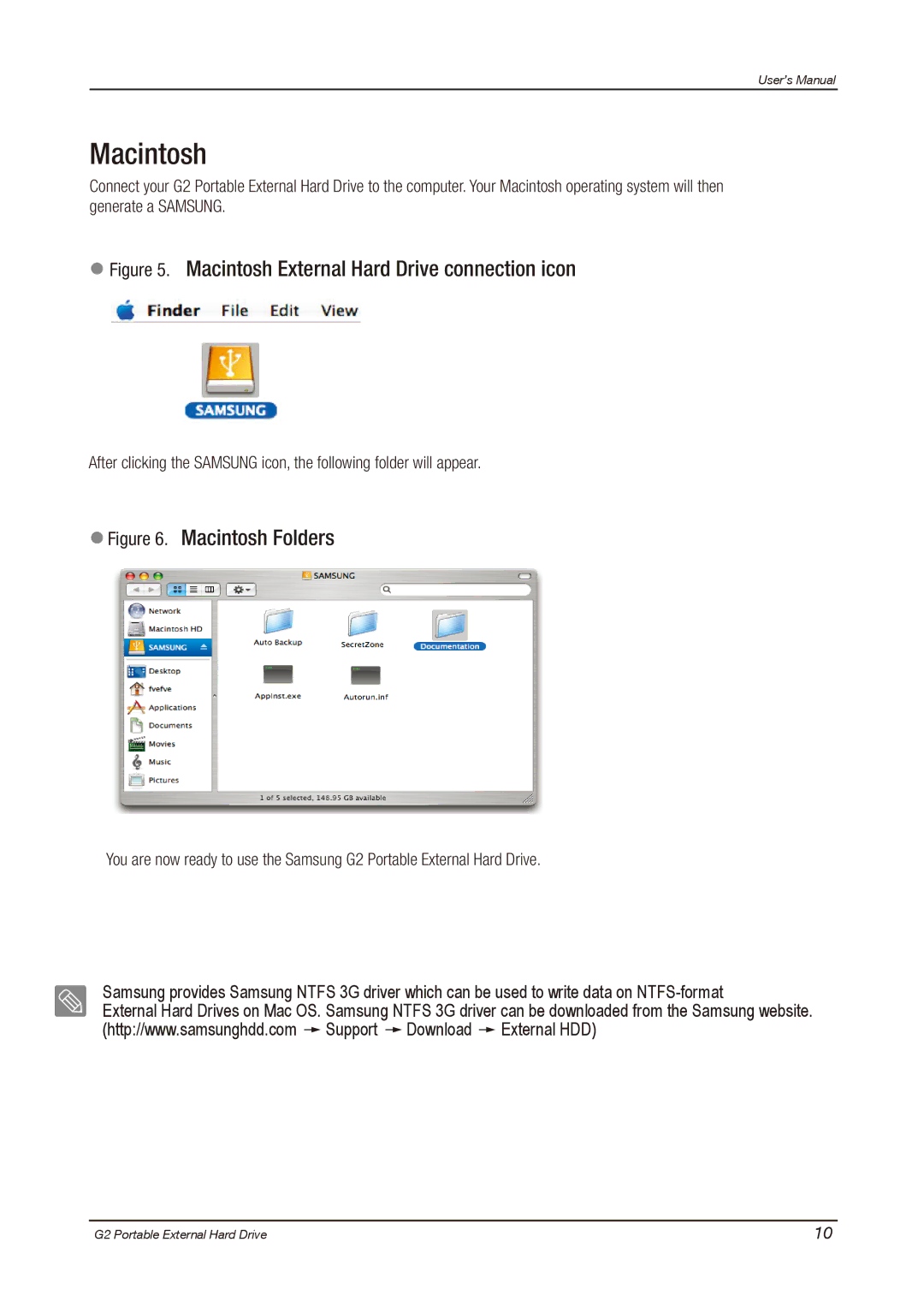 Samsung HX-MU025DC user manual Macintosh External Hard Drive connection icon 