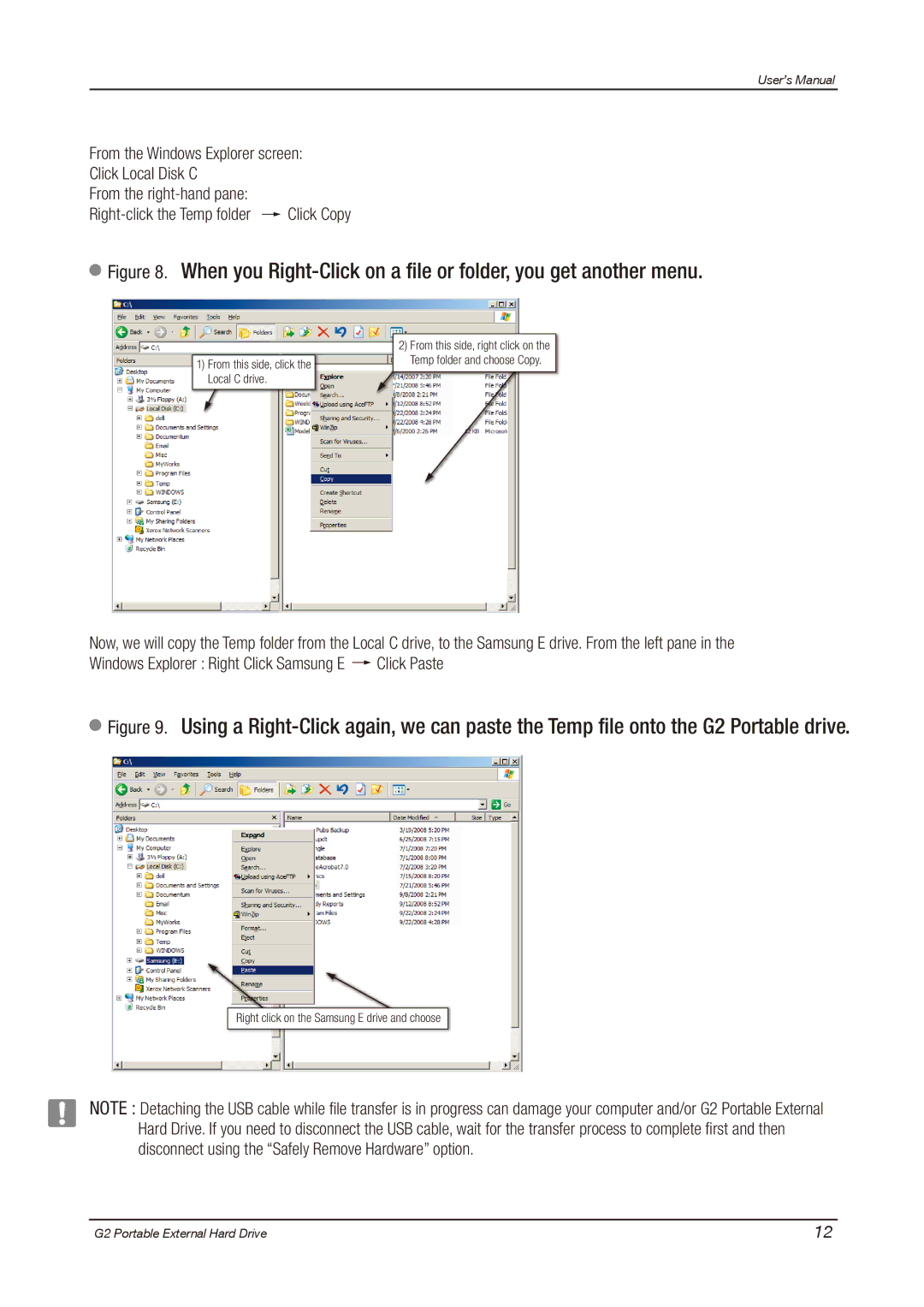 Samsung HX-MU025DC user manual Right click on the Samsung E drive and choose 