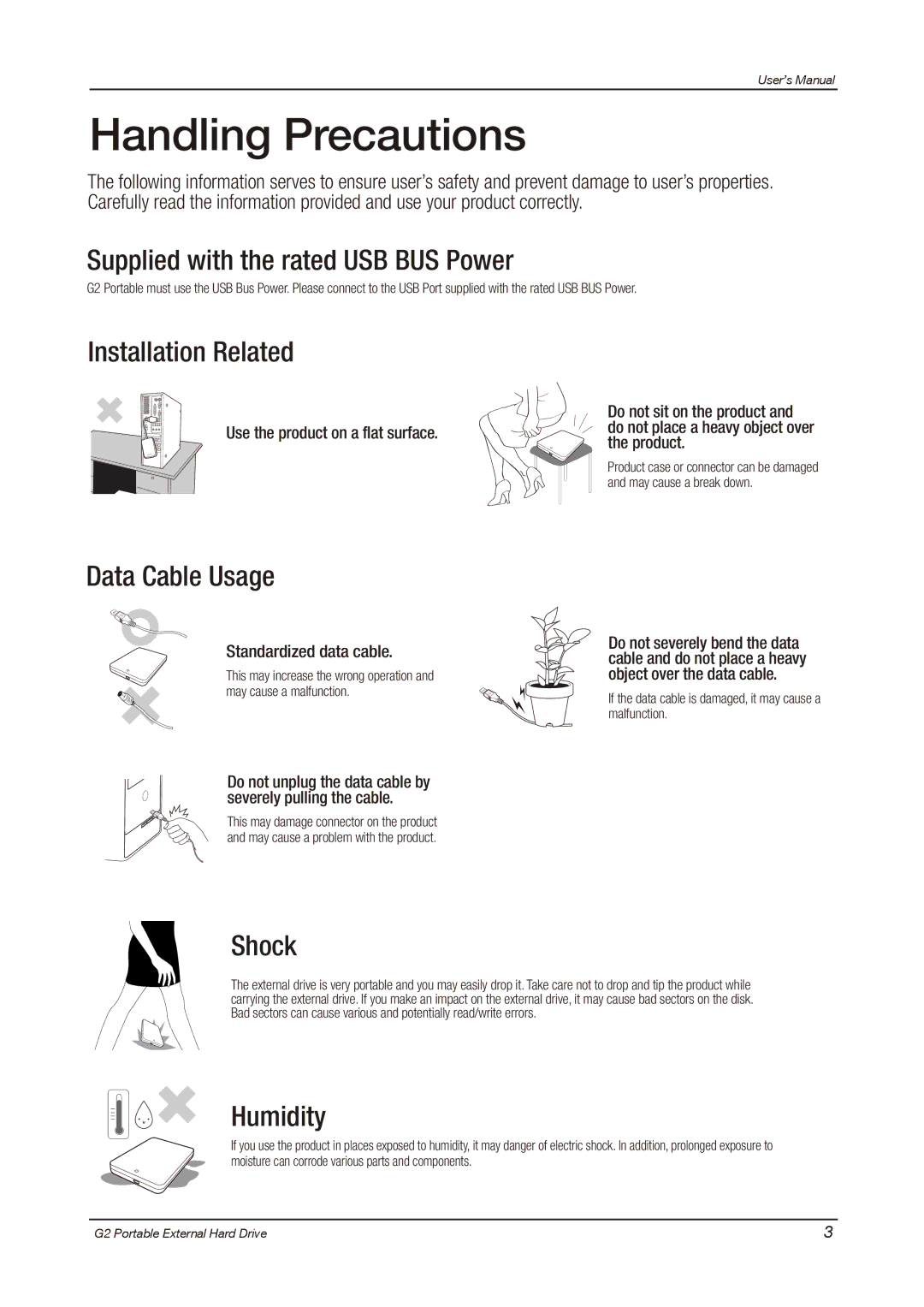 Samsung HX-MU025DC user manual Handling Precautions, Standardized data cable 