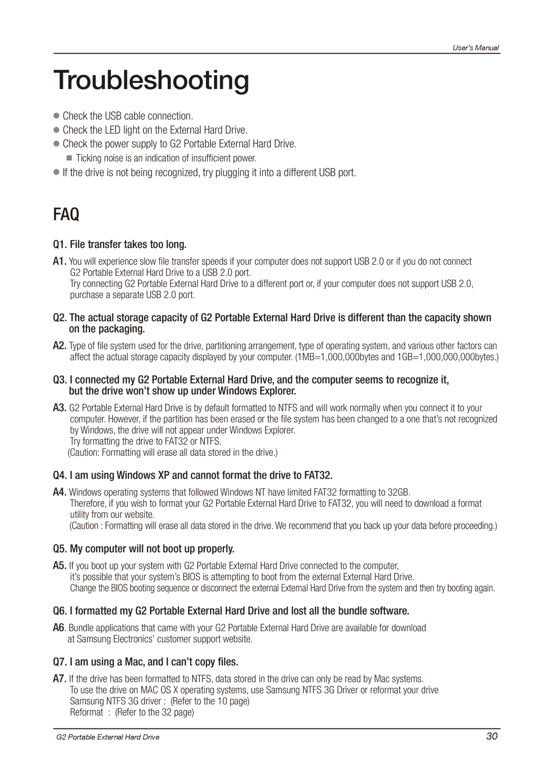 Samsung HX-MU025DC user manual Troubleshooting, Ticking noise is an indication of insufficient power 