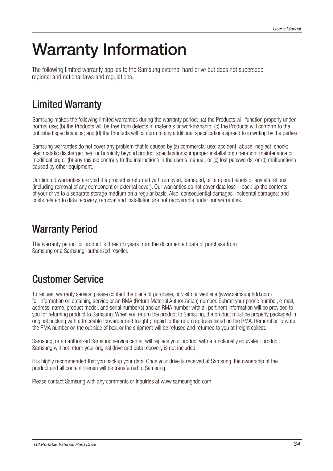 Samsung HX-MU025DC user manual Warranty Information, Limited Warranty, Warranty Period, Customer Service 