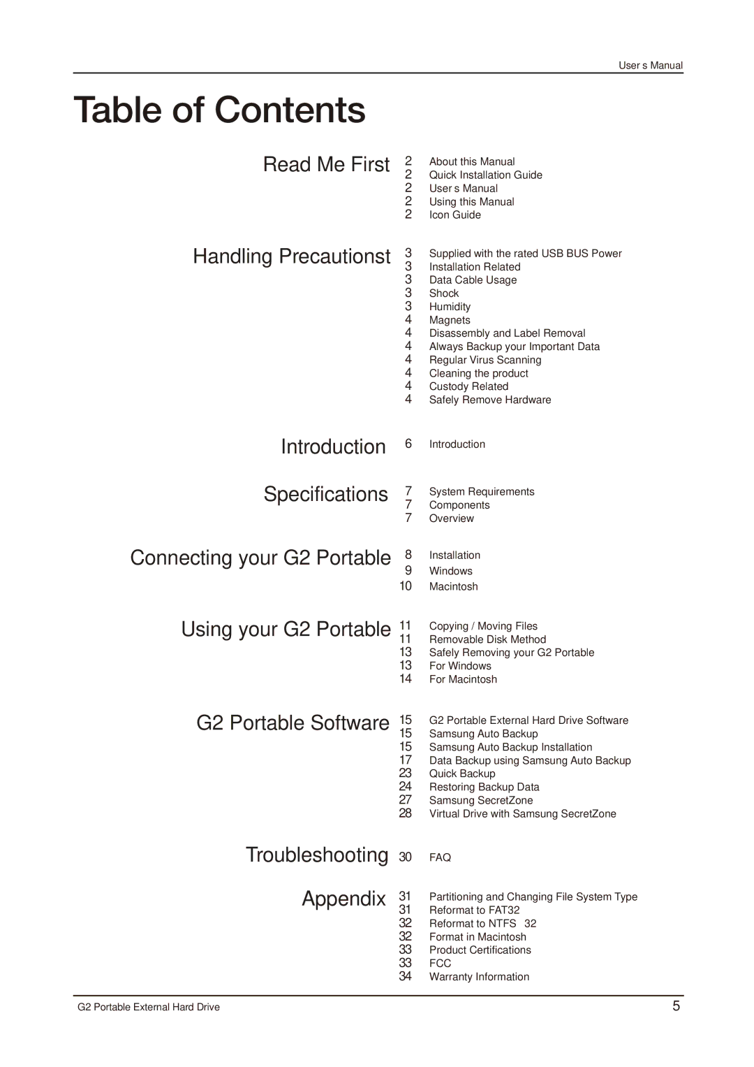 Samsung HX-MU025DC user manual Table of Contents 