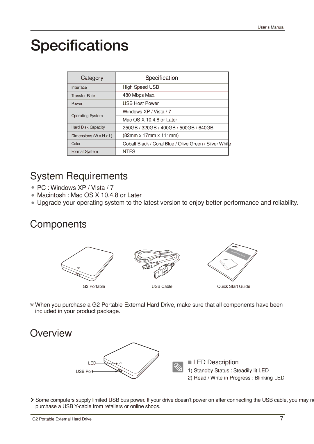 Samsung HX-MU025DC user manual Specifications, System Requirements, Components, Overview 