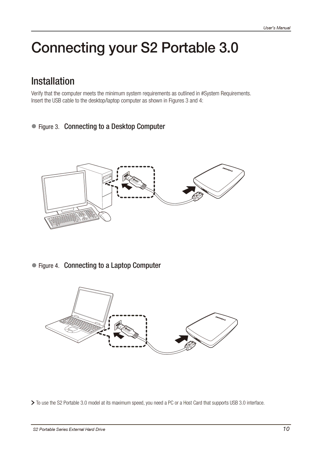 Samsung HXMU016DA, S2 PORTABLE 3.0 user manual Connecting your S2 Portable 