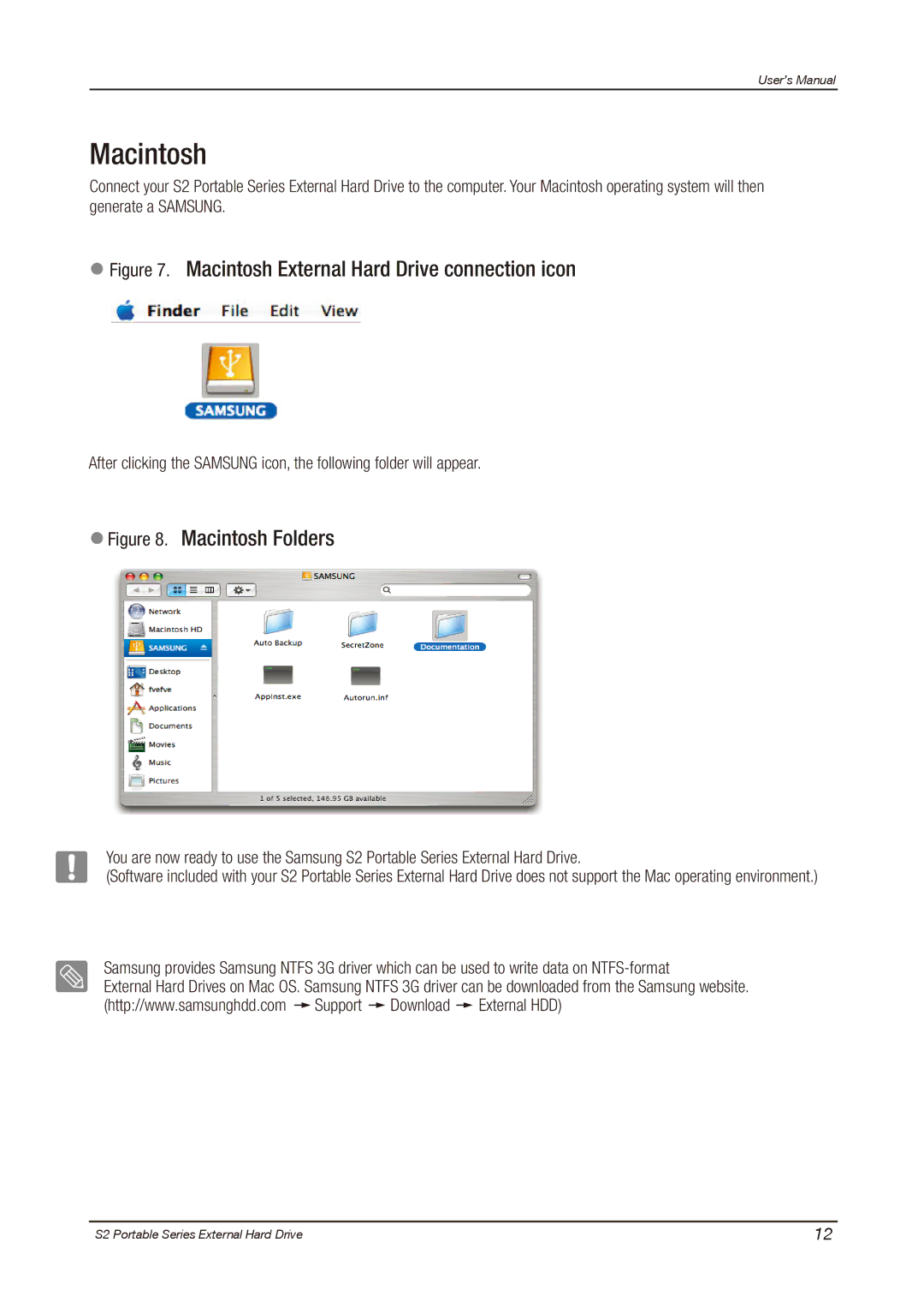 Samsung HXMU016DA, S2 PORTABLE 3.0 user manual Macintosh External Hard Drive connection icon 