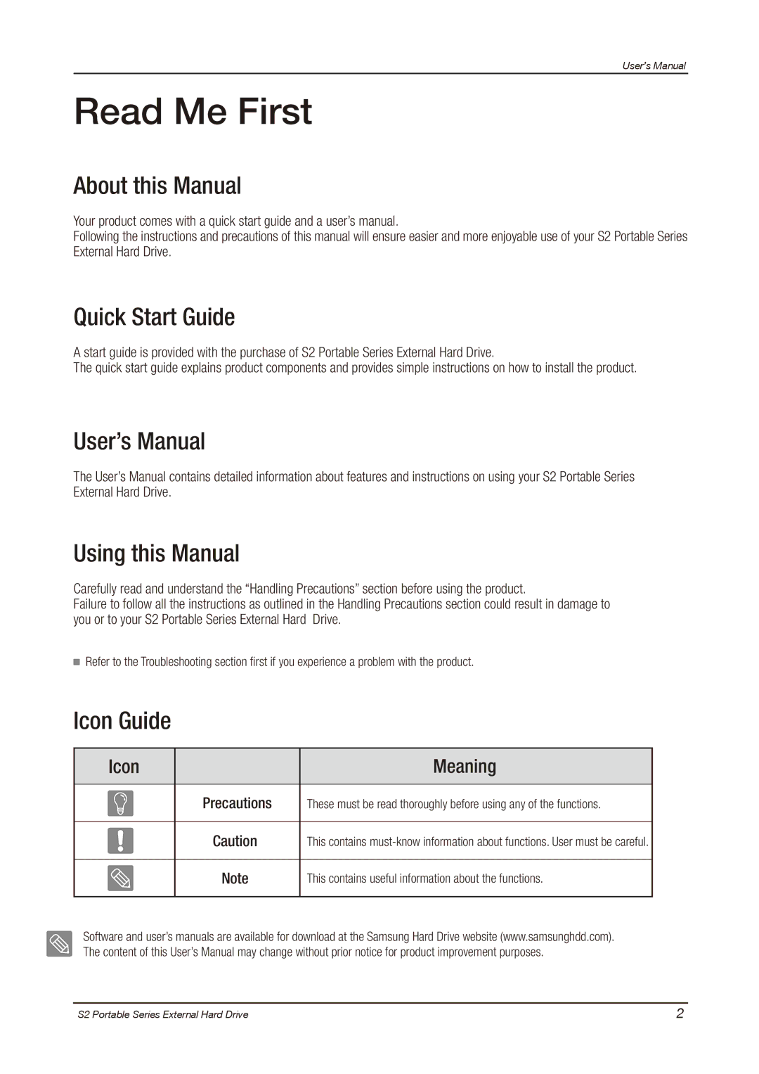 Samsung HXMU016DA, S2 PORTABLE 3.0 user manual Read Me First 