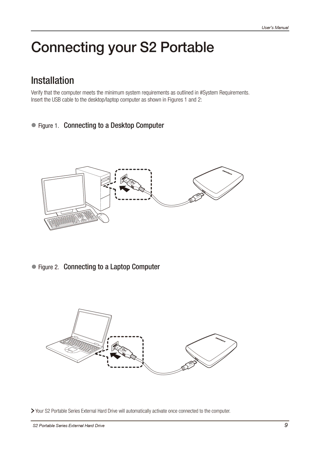 Samsung S2 PORTABLE 3.0, HXMU016DA user manual Connecting your S2 Portable, Installation 