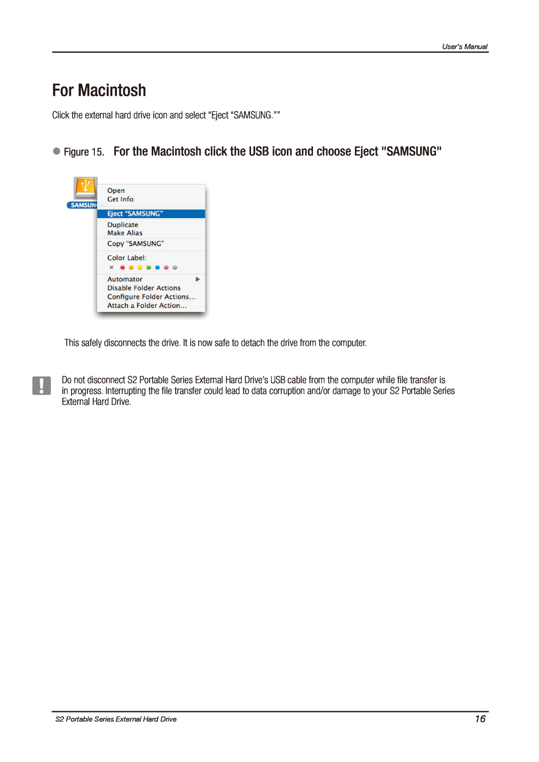 Samsung HXMU016DA, S2 PORTABLE 3.0 user manual For Macintosh 